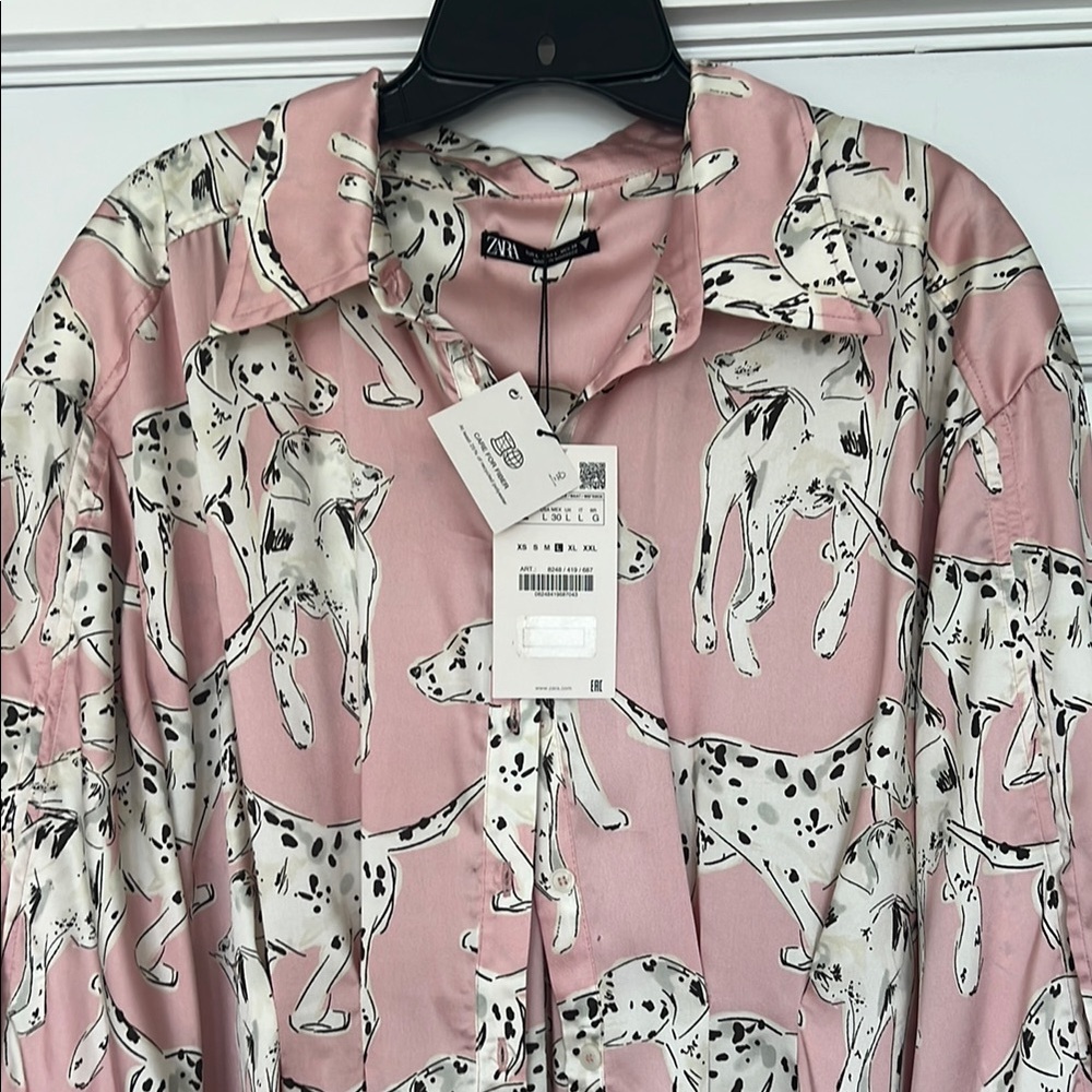 NWT Zara Pink and White Dalmatian Print Blazer